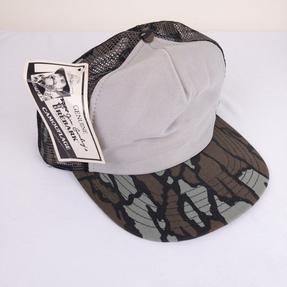 VTG Jim Crumleys Hat One Size Snapback Trebark Camo Trucker  USA Mesh 80s New